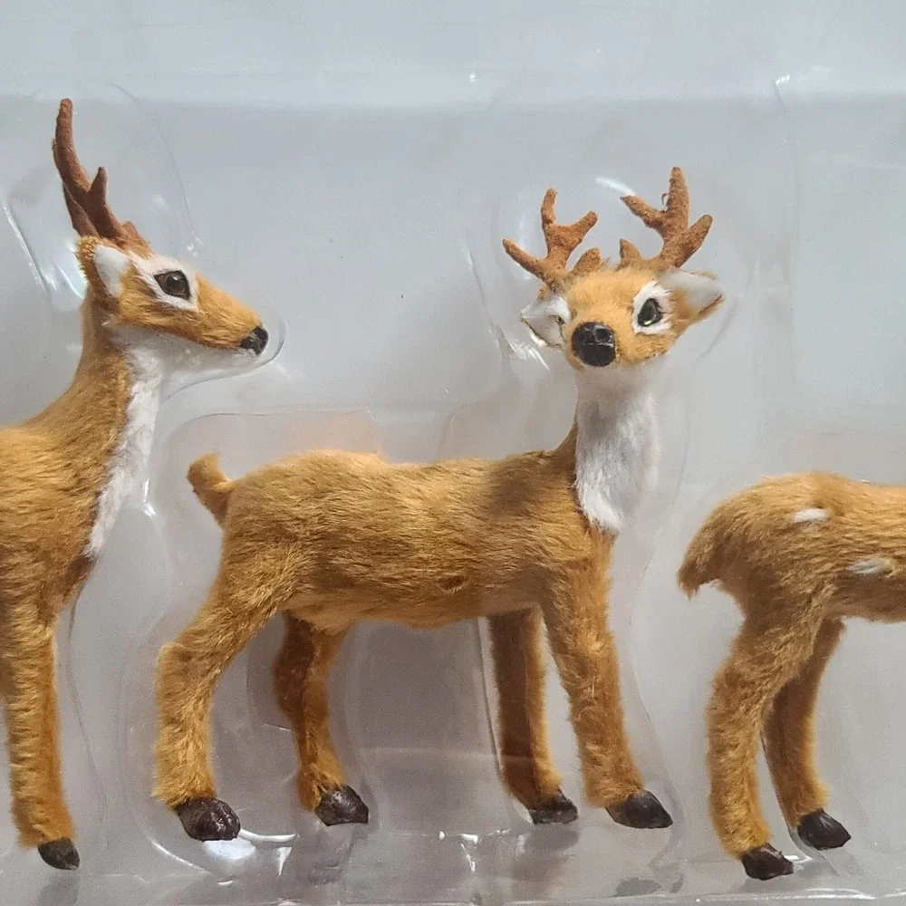 NEW Target Wondershop 3ct Faux Fur Deer Set Decorative Figurines Brown Christmas